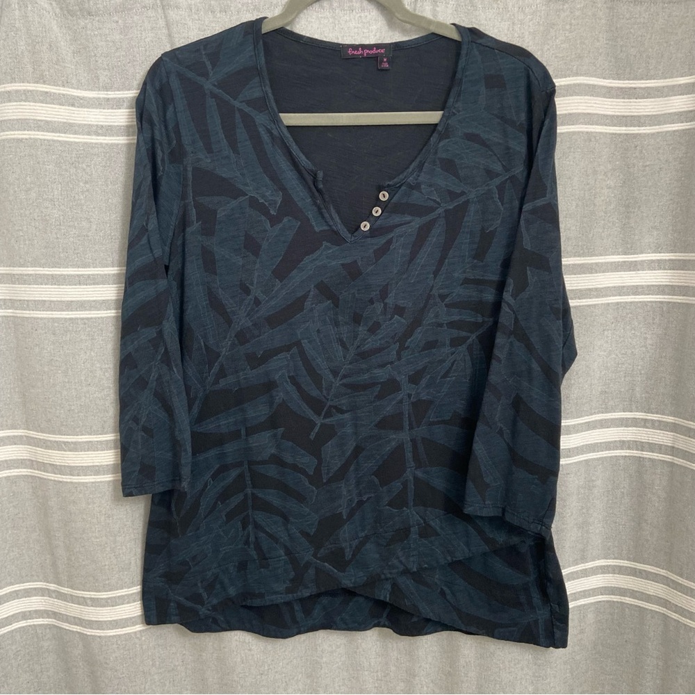 FRESH PRODUCE / Floral 3/4 Sleeve Layered Front Cotton Shirt Size M